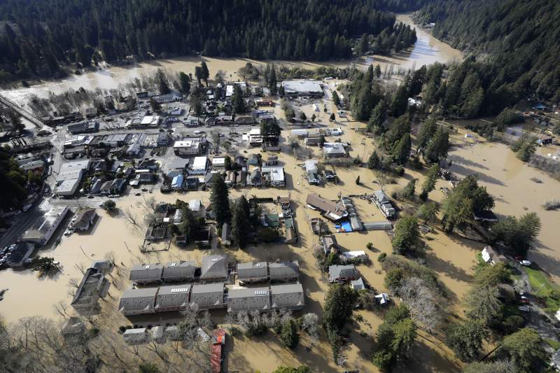 Guerneville, pictured above, experienced the worst of the damage from the rising Russian River water level.
