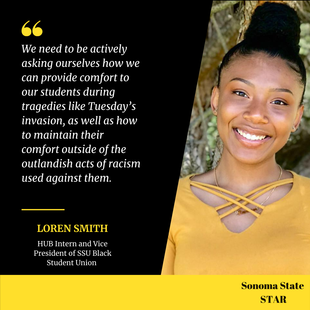 A quote from a letter Loren Smith wrote in response to the lack of direct response by the University after a hate crime occurred on Zoom.