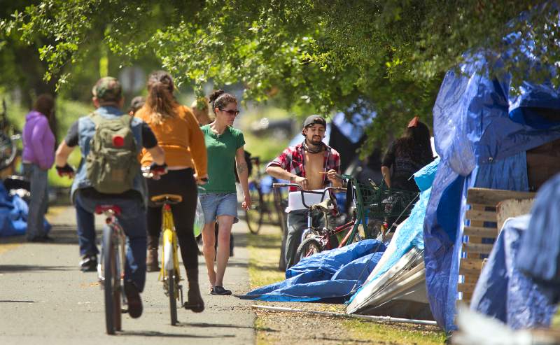 Homeless in a large encampment along the Joe Radota Trail in Roseland received a two-day reprieve to evacuate the area by local law enforcement last July.