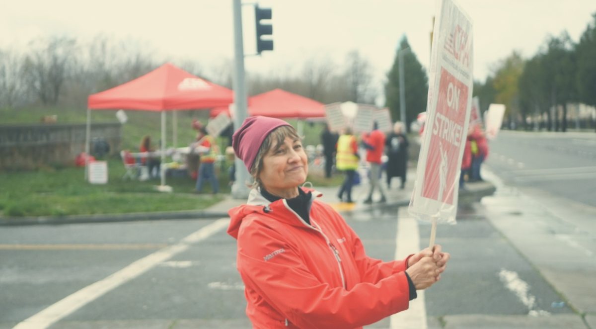 Loretta+Esparza+on+the+picket+lines+in+Solidarity.+Esparza+is+a+librarian+at+the+Santa+Rosa+Junior+College.