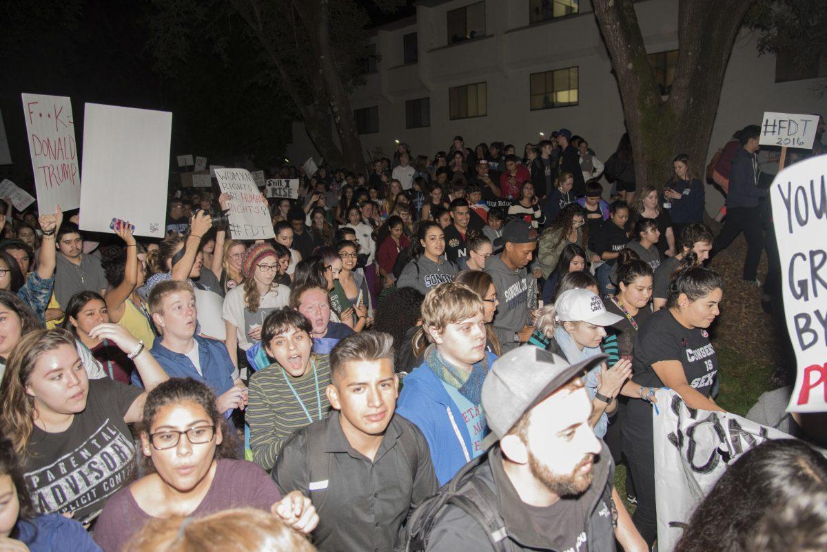 Photo from 2016. SSU Students protest Trump's presidency. // STAR