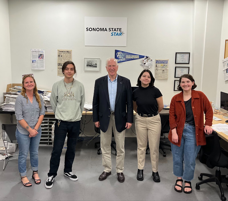 (From left to right: Tess Wilkinson, Albert Levine, Rep. Mike Thompson, Ally Valiente, Kate Williams. Not pictured: Christian Core) Photo by Lauren Ott