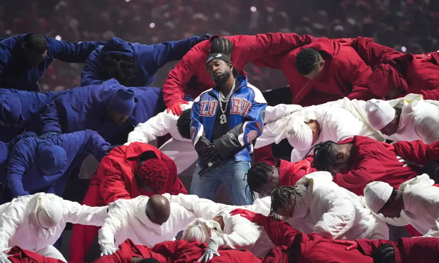 “US rapper Kendrick Lamar performs during Super Bowl LIX Chiefs vs Eagles Apple Music Halftime Show at Caesars Superdome in New Orleans, Louisiana, February 9, 2025. (Photo by TIMOTHY A. CLARY / AFP)”