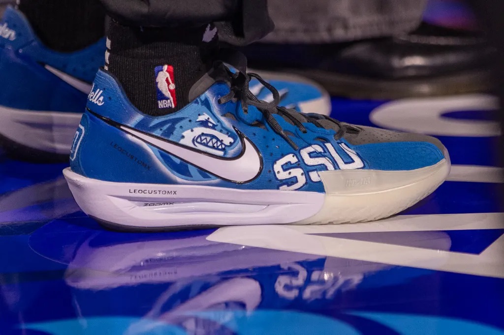 COURTESY | Karl Mondon Bay Area News Group Jaylen Wells represents his former school with Sonoma State inspired sneakers during the NBA’s All-Star Weekend Rising Stars Game at Chase Center.