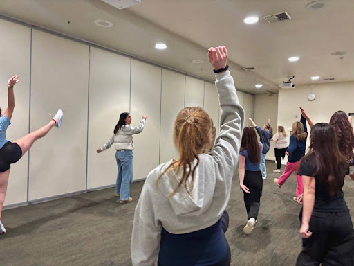 Alpha Omicron Pi doing a rehearsal for Lip Jam