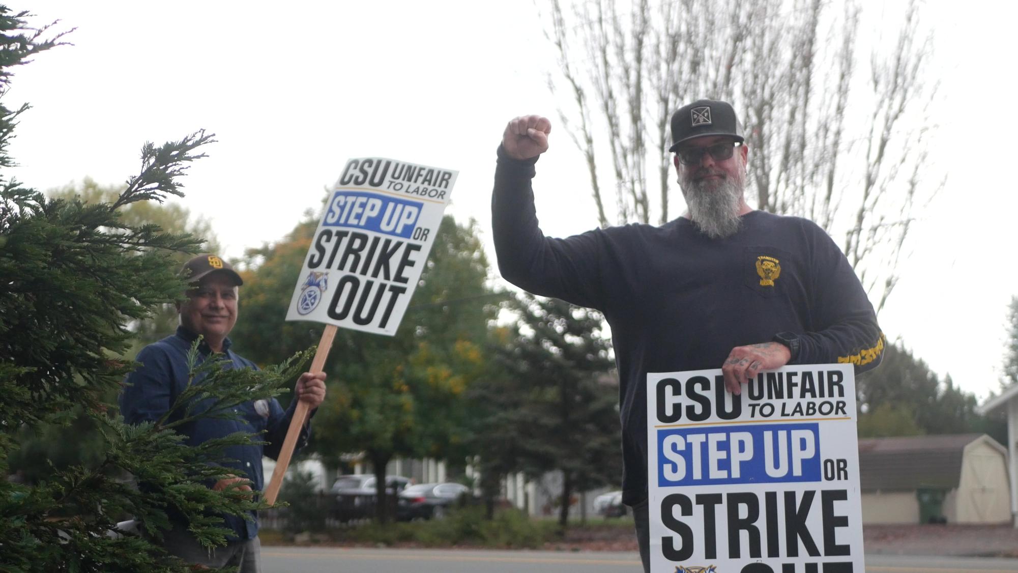 Celestino Martinez (left) and Josh Gillespie (right) rallying near the front of the University, Nov. 2023.
