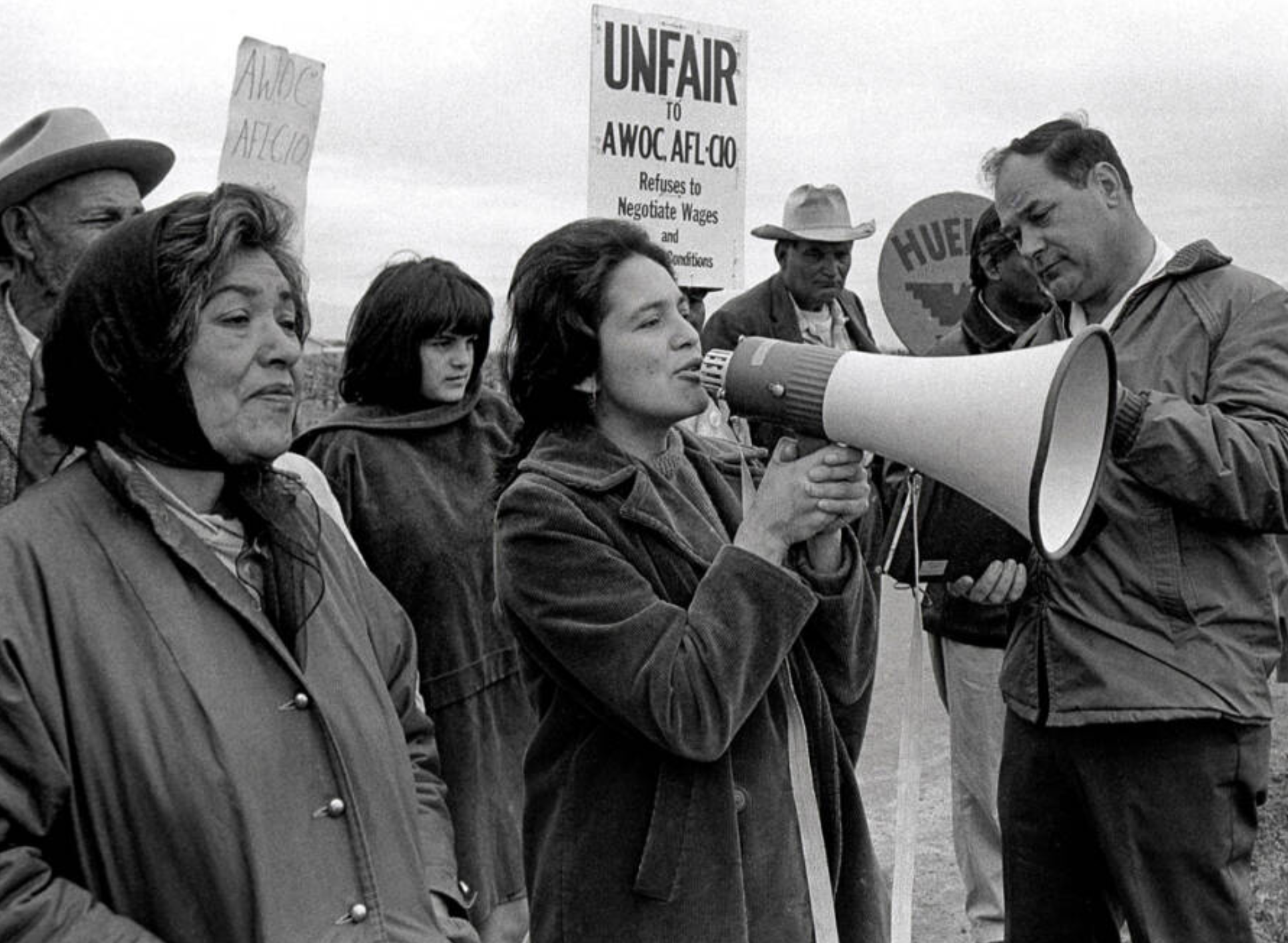 Dolores Huerta works the picket line in Delano, California. 1966.