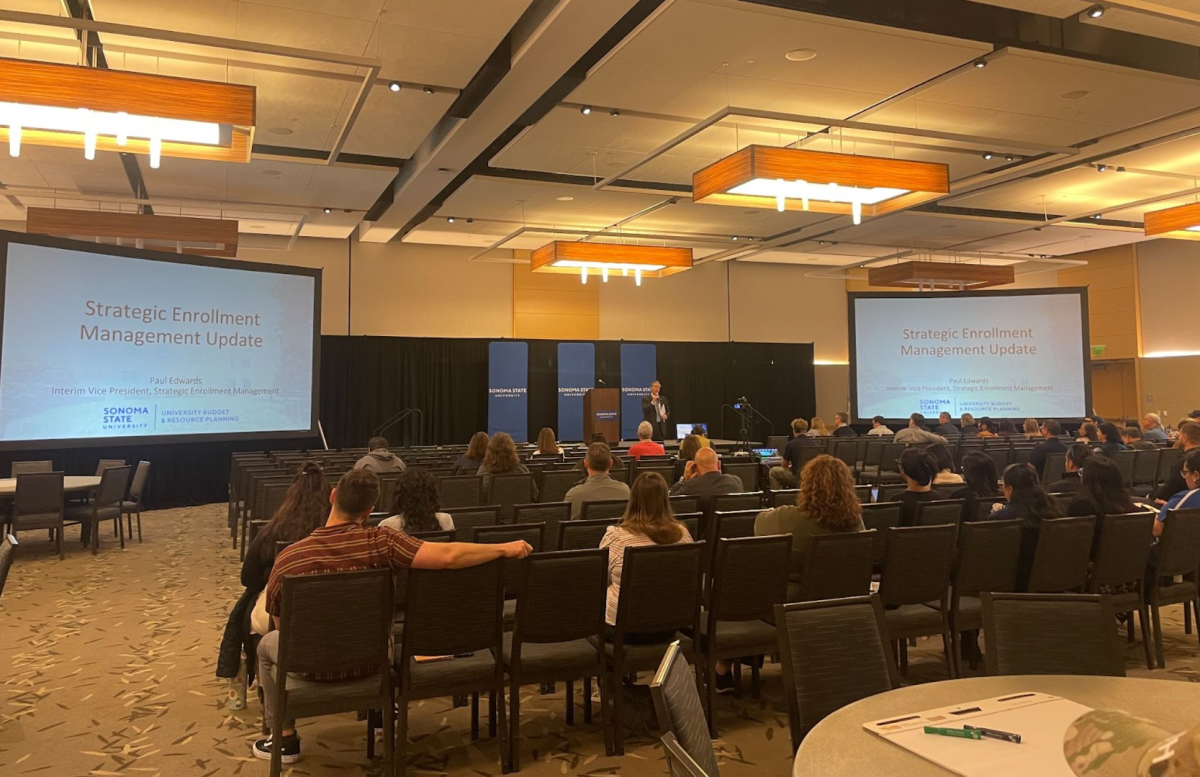 President Spagna speaking at SSU’s Spring 2026 Budget and Planning Forum on Apr. 2, 2026.